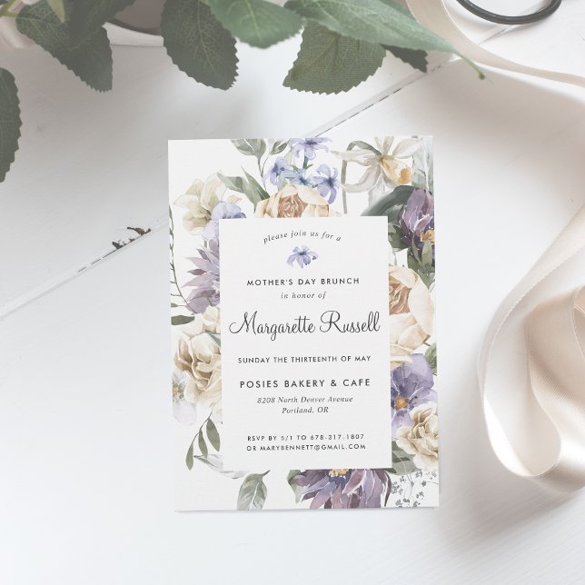 Convite Brunch do Dia das Mães Floral de Primavera em Aqua (Criador carregado)