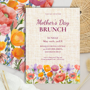 Convite Brunch do Dia das Mães - Linho Floral Moderno 