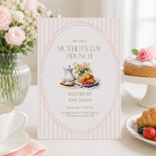 Convite Brunch do Dia das Mães Listras Rosa Café da Manhã