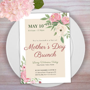 Convite Brunch do Dia das Mães na Igreja Floral Rosa