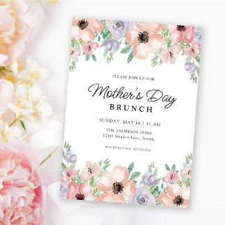 Convite Brunch do Dia das Mães Pastel Floral Aquarela