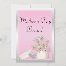 Convite Brunch do Dia das Mães Rosa Floral e Prata
