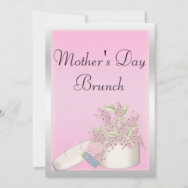 Convite Brunch do Dia das Mães Rosa Floral e Prata (Frente)