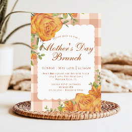 Convite Brunch do Dia das Mães Rustic Floral Laranja Bege