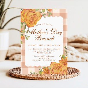 Convite Brunch do Dia das Mães Rustic Floral Laranja Bege