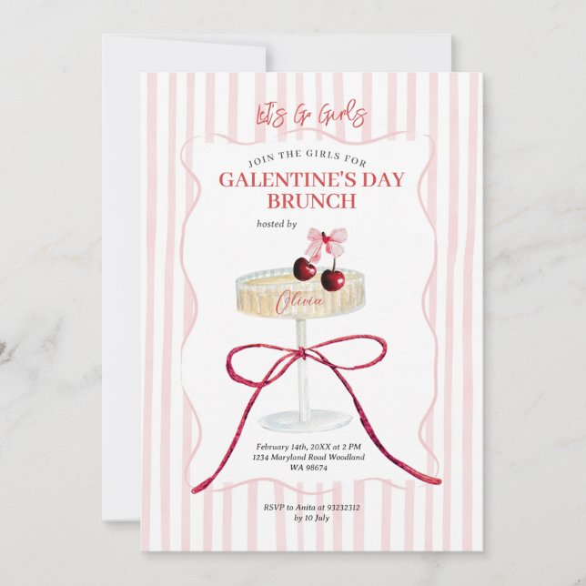 Convite Brunch do Dia de Galentine Champanhe de Cereja (Frente)