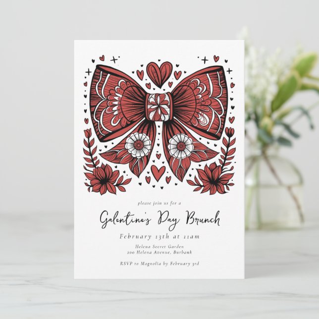 Convite Brunch do dia do Arco Coquette Galentine (Em pé/Frente)