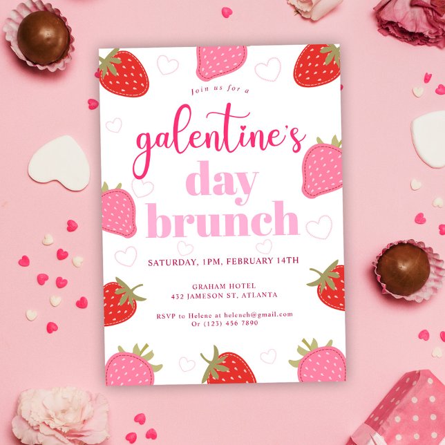 Convite Brunch do Dia do Dia de os namorados Galentino Bon (Cute Girly Valentine's Galentine's Day Brunch Invitation)