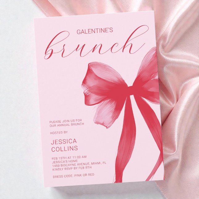 Convite Brunch do Dia dos Namorados e Galentine's Day com  (Pink Watercolor Valentine Galentine's Day Brunch Invitation)