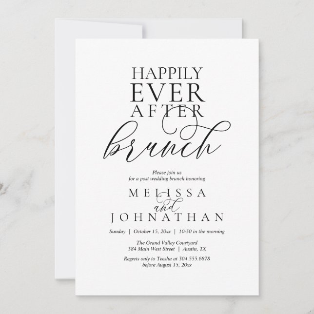 Convite Brunch do Felizes para Sempre, Casamento Moderno e (Frente)