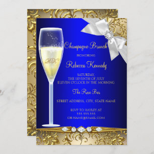 Convite Brunch Dourado Champagne Azul Elegante