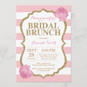 Convite Brunch, Dourado e cor-de-rosa
