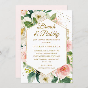 Convite Brunch Dourado Floral Moderno E Polegante