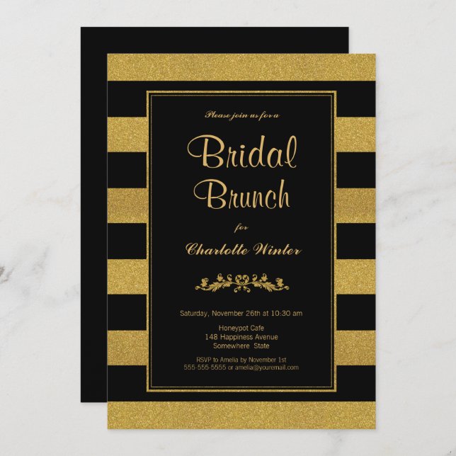 Convite Brunch Dourado Strike Bridal Preto (Frente/Verso)