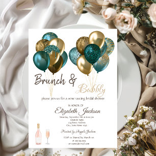 Convite Brunch e Balões Elegantes Chá de Noiva Espumante