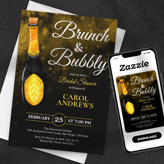 Convite Brunch e Bolha Chá de Noiva Preto e Dourado (Criador carregado)