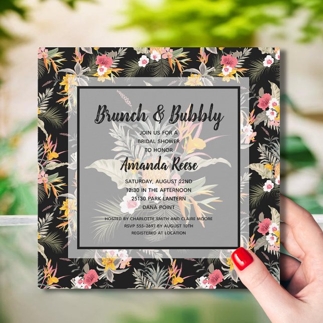 Convite Brunch e Bolhas Festa de Noivado Tropical (Brunch and Bubbly tropical bridal shower invitations - INSTANT DOWNLOAD and/or PRINTED)