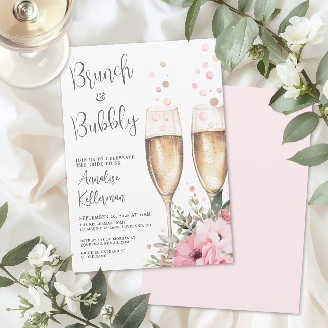 Convite Brunch e Bolhas Florais Chá de Noiva (Brunch And Bubbly Floral Bridal Shower Invitation)