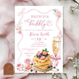 Convite Brunch e Bolhas Florais de Laço Rosa para Noiva