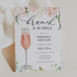 Convite Brunch e Brunch de Champanhe de Bubble<br><div class="desc">Poste Wedding Brunch convite com uma flauta de aquarela de champanhe cor-de-rosa e uma cascata de verde-aquarela e flores de pincel. Personalize com suas informações para os recém-casados. Clique em "clicar para personalizar mais" para alterar o estilo,  o tamanho ou a cor da fonte.</div>