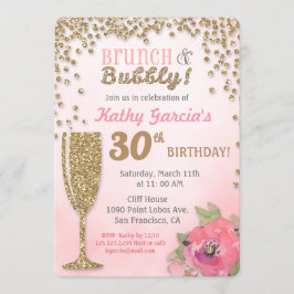 Convite Brunch e Bubble Birthday Glitter Invitation