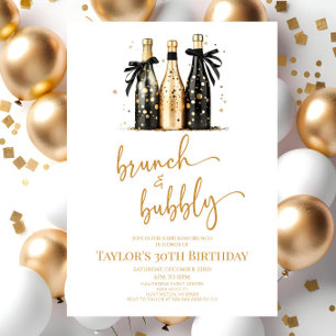 Convite Brunch e Bubble Black Dourado Birthday