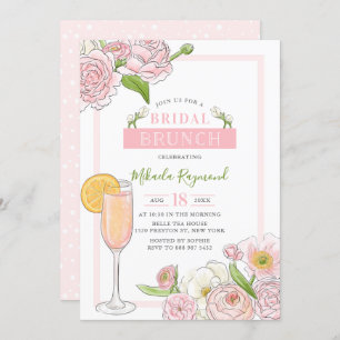 Convite Brunch e Bubble   Bridal Floral Rosa Brunch