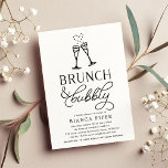 Convite Brunch e Bubble | CHÁ DE PANELA<br><div class="desc">Convide os entes queridos a chá da noiva em um chá de panela temático "brunch and bubble" com estes convites brancos e negros chicos com duas flautas de champanhe unidas por um coração efervescente,  e tipografia elegante.</div>