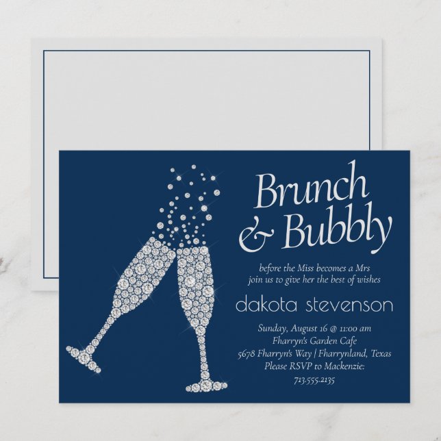 Convite Brunch e Bubble | Chá Marinho de Cinza azul (Frente/Verso)