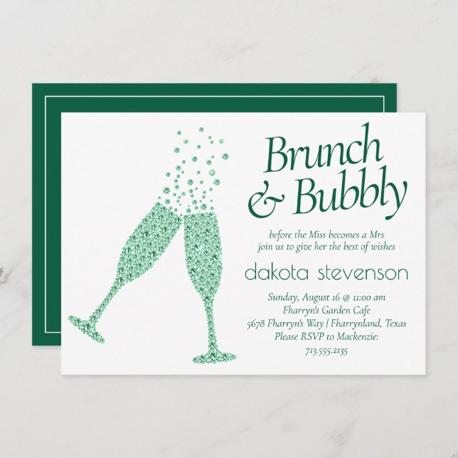 Convite Brunch e Bubble | Champanhe Verde Capturante (Frente/Verso)