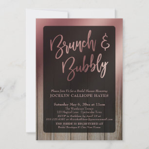 Convite Brunch e Bubble de Madeira Dourada com Rosa Suave