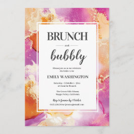 Convite Brunch e Bubble em roxo, laranja e ouro