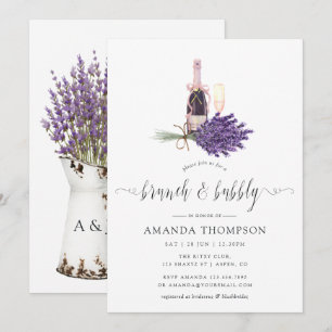 Convite Brunch e Bubbly Charmoso Chalé em Aquarela Lavanda