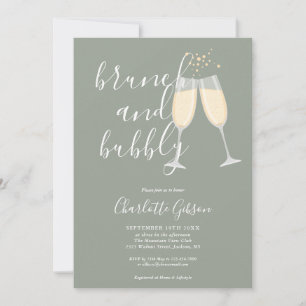 Convite Brunch e Bubbly Código QR Verde Musgo Chá de Noiva