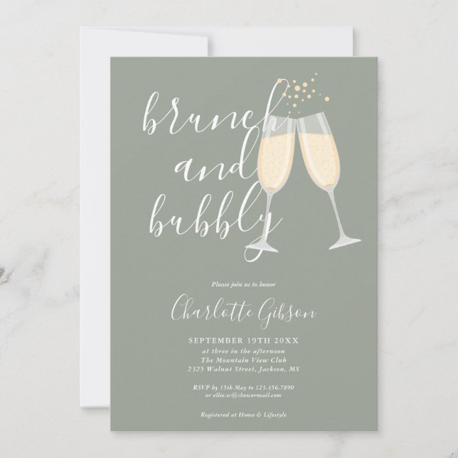 Convite Brunch E Bubbly Código QR Verde Sage Chá de Bebê d (Frente)