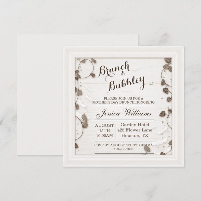 Convite Brunch e Bubbly Decorativos no Dia das Mães (Frente/Verso)