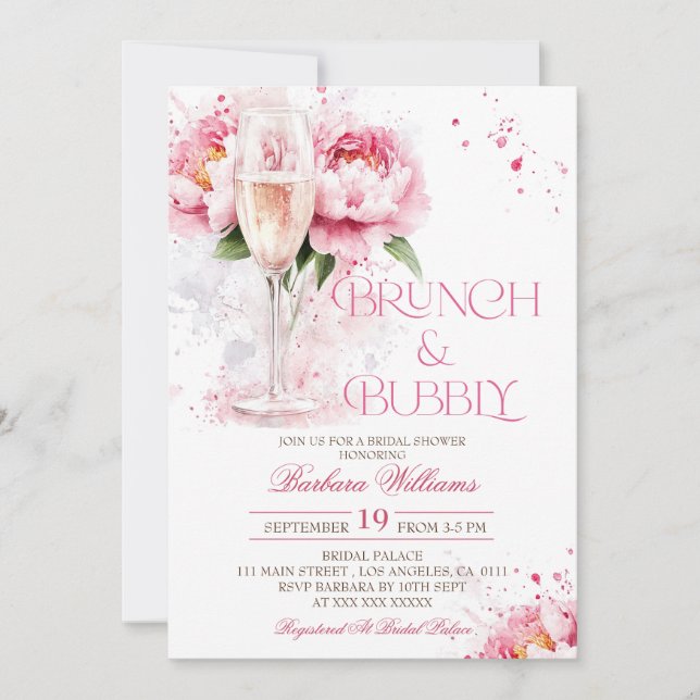Convite Brunch e Bubbly Floral Chá de Noiva (Frente)