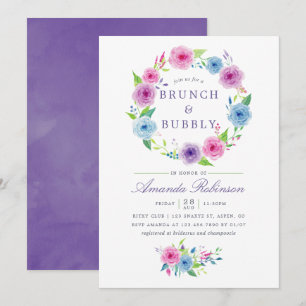 Convite Brunch e Bubbly Floral de Aquarela Violeta Ultra