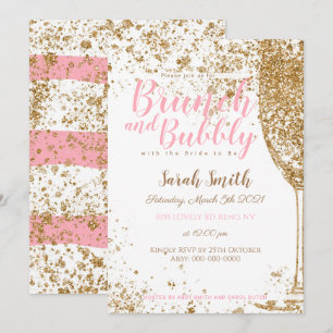 Convite Brunch e Bubbly listras rosa brilhante