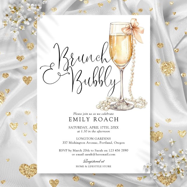 Convite Brunch E Bubbly Pérolas Chá de Noiva (Brunch And Bubbly Pearls Bridal Shower Invitation)