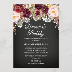 Convite Brunch E Bubbly Quadro-negro Floral Chá de Noiva