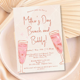 Convite Brunch e Bubbly Rosa Cor-de-Rosa Brunch do Dia das