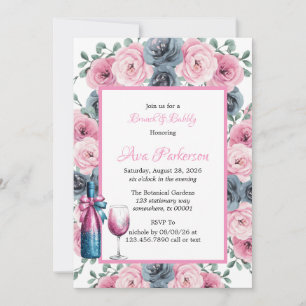 Convite Brunch e Buquê de sangramento rosa e azul