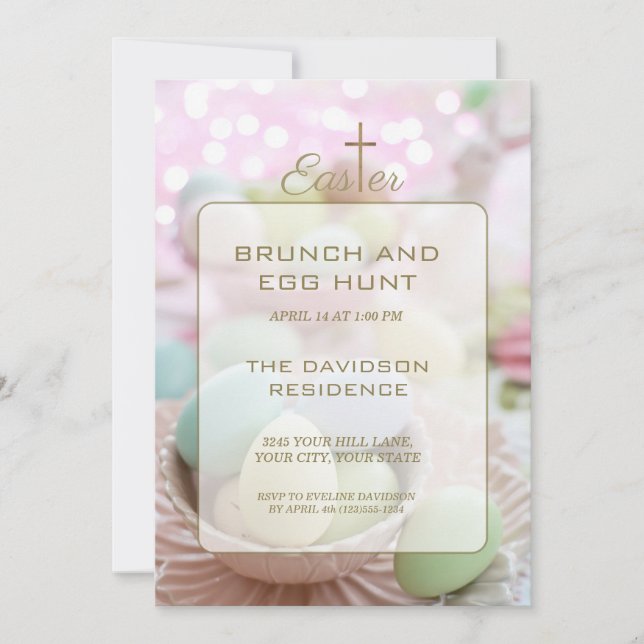 Convite Brunch e Caça aos Ovos Listras Rosa Verde (Frente)