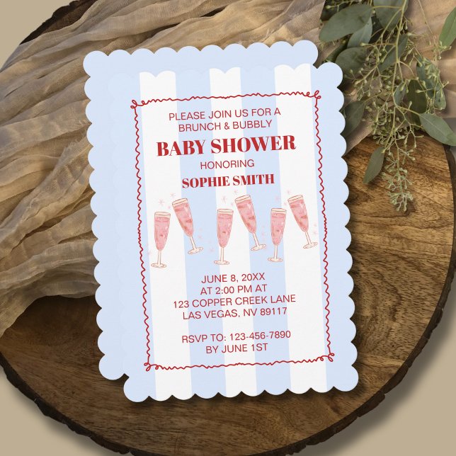 Convite Brunch e Chá de fraldas de Borda Azul e Vermelho (Criador carregado)