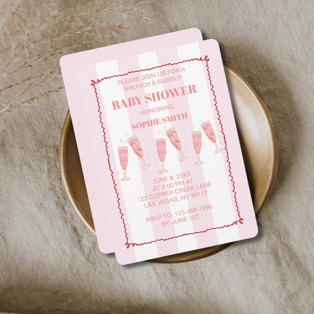 Convite Brunch e Chá de fraldas Rosa e Vermelho (Criador carregado)