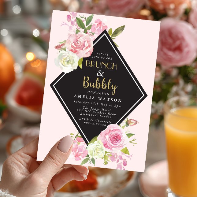 Convite Brunch e Chá de panela (Pop the bubbly 🍾 Celebrate the bride-to-be with this elegant "Brunch & Bubbly" invitation.)