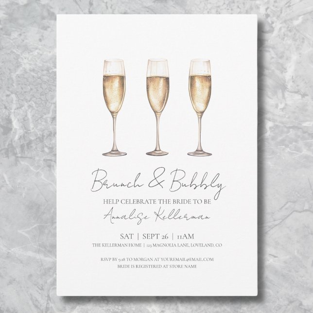 Convite Brunch E Chá de panela De Borracha (Modern Brunch And Bubbly Minimal Bridal Shower Invitation)