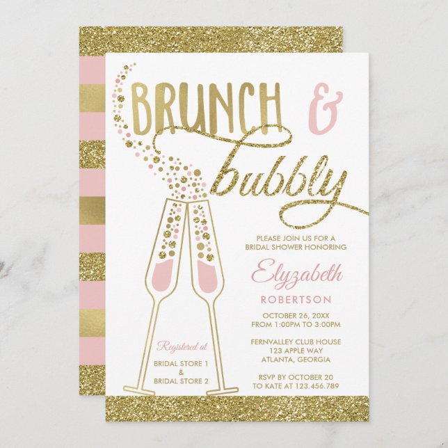 Convite Brunch e Chá de panela de Bubble convidam, Faux Do (Frente/Verso)