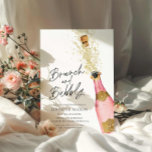 Convite Brunch e Chá de panela de champanhe de bolha<br><div class="desc">Brunch e Chá de panela de champanhe rosa e Dourado. Projetado com uma bela garrafa de champanhe de aquarela. Itens correspondentes na nossa loja,  Design do Partido Cava.</div>